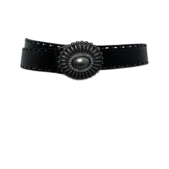 Fossil Brown Leather Belt Rhinestone Accents Western Style Metal Buckle Sz S - Picture 1 of 5